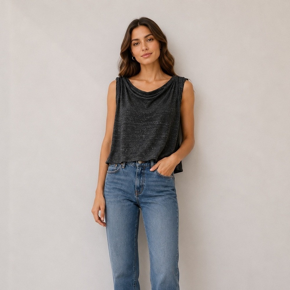 Tucker by Gaby Basora Charcoal Boatneck Cropped Jersey Tank Top Size L